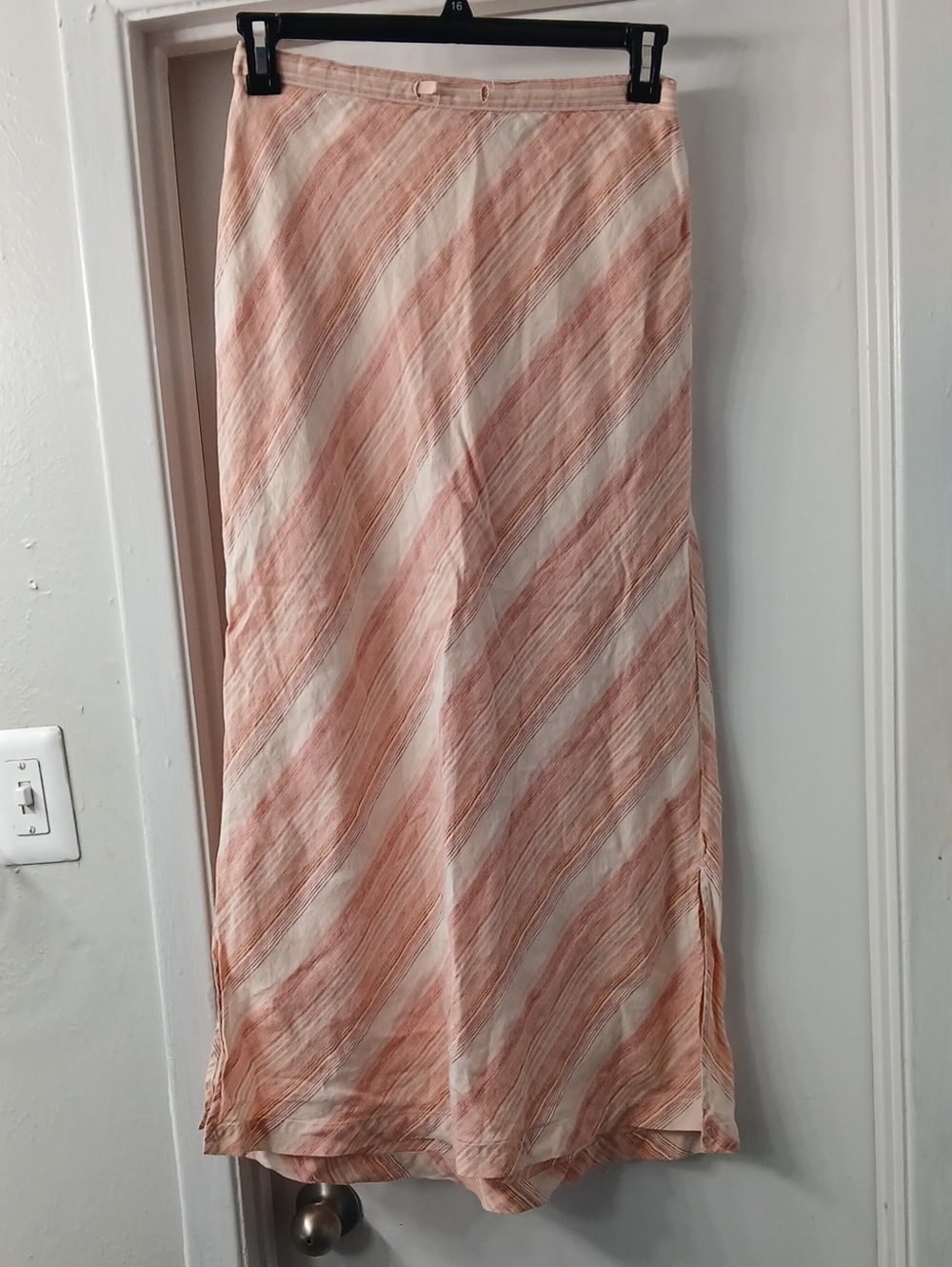 Striped Blush and Cream 100% Linen Maxi Skirt